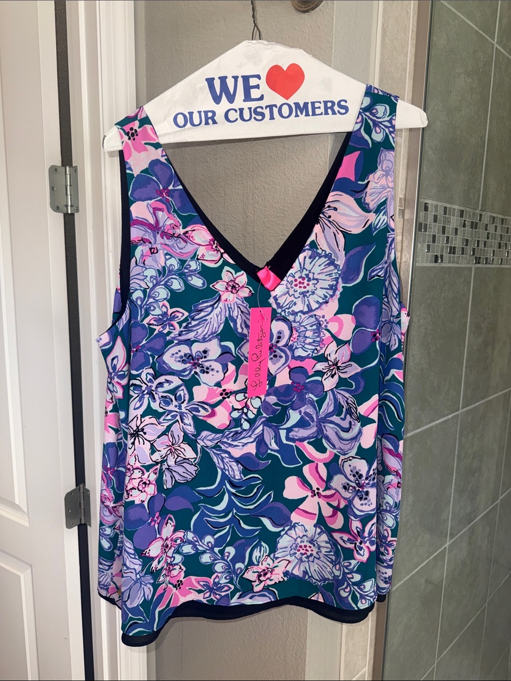 Lilly Pulitzer NWT Florin V-Neck Tank Top Size XL Moonlight Garden Reversible